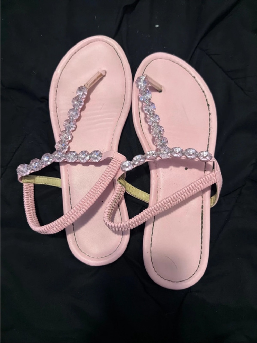 SHEIN Pink Jeweled T-Strap Sandals